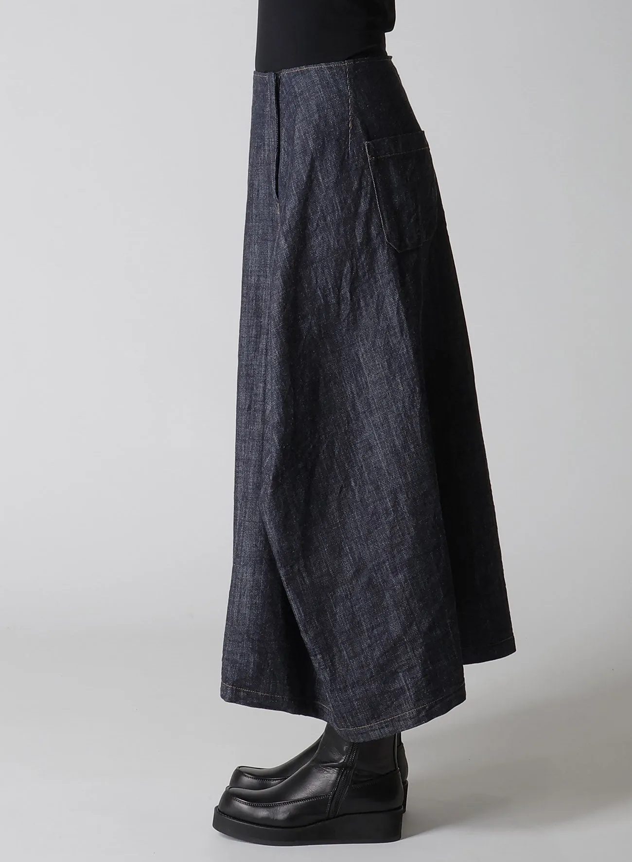 8OZ DENIM PANEL TUCKED FLARE SKIRT