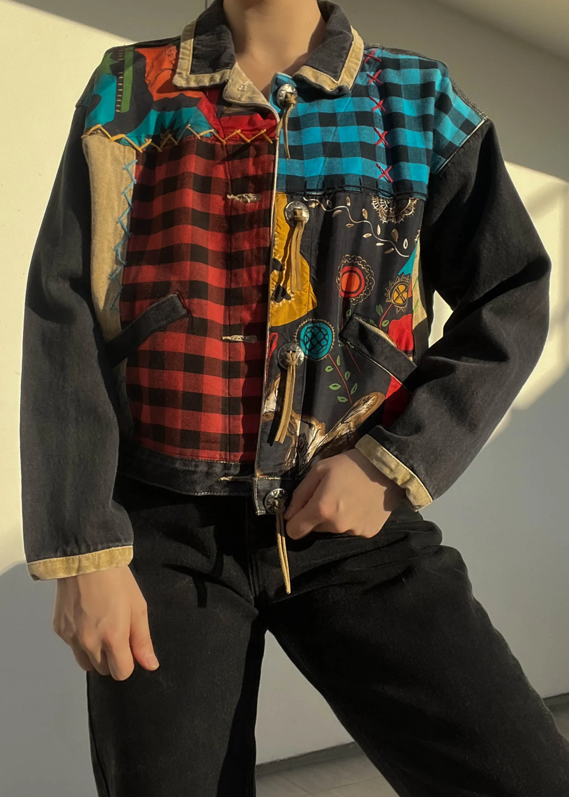 90's Fun Patchwork Denim Jacket (M)