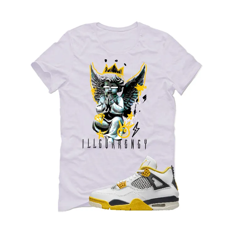 Air Jordan 4 WNNS “Vivid Sulfur” | illcurrency White T-Shirt (Graffiti Angel)