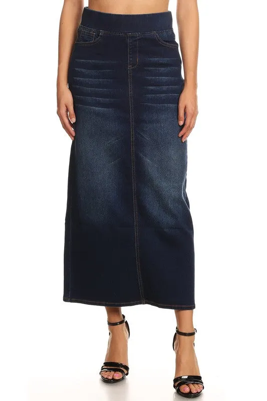 Banded Denim Skirt