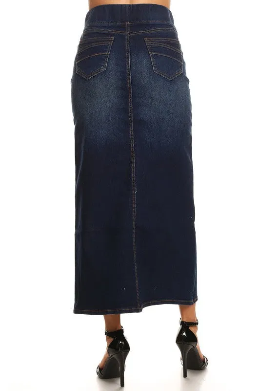 Banded Denim Skirt