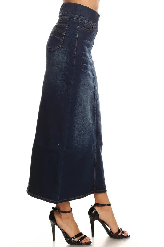 Banded Denim Skirt