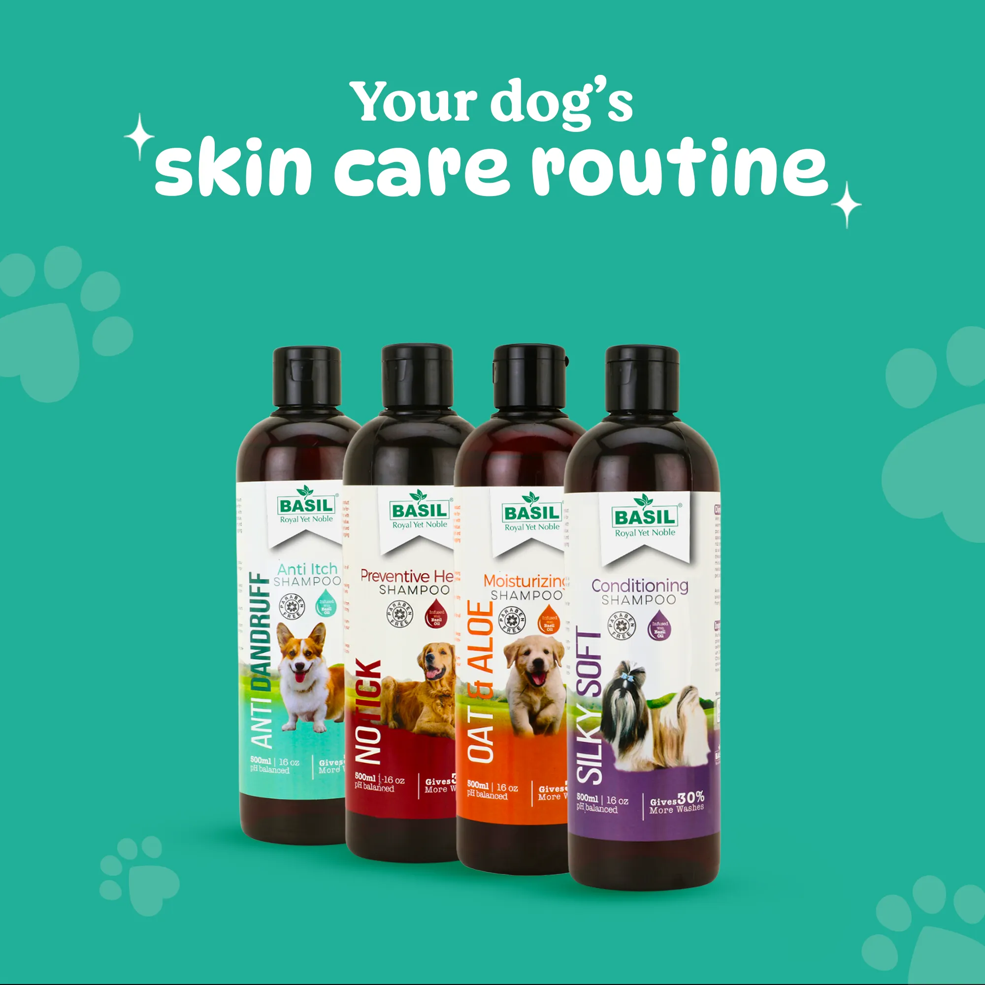 BASIL Anti-Dandruff Pet Shampoo, Herbal Anti-Itch Shampoo for Dogs and Puppies