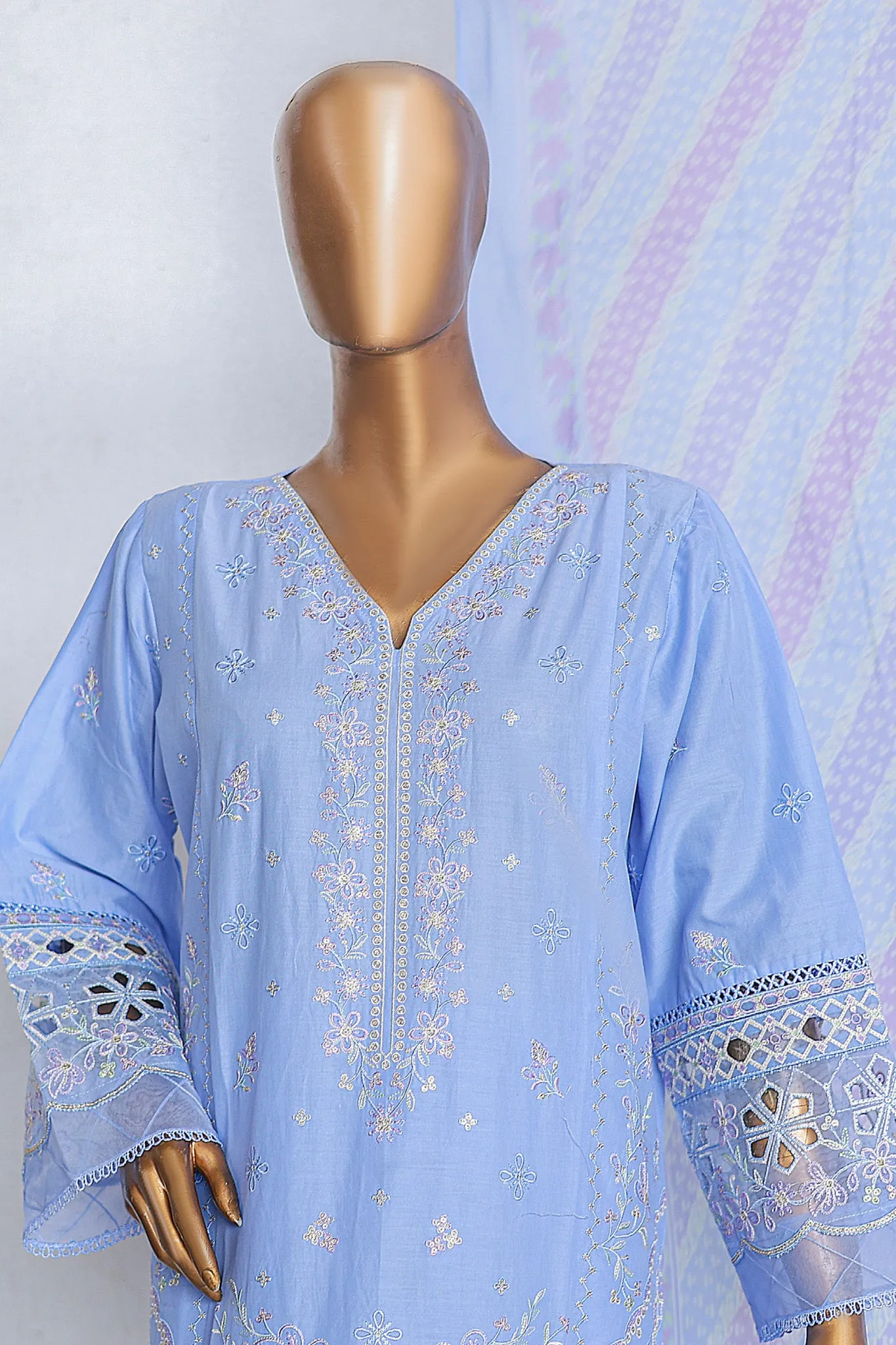 Bin Saeed Stitched 3 Piece Luxury Emb Cotton Vol-03 Collection'2024-LF-1055-Ferozi