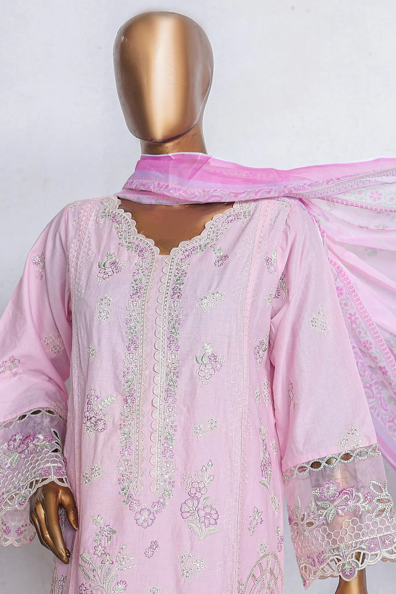 Bin Saeed Stitched 3 Piece Luxury Emb Cotton Vol-03 Collection'2024-LF-1061-Pink