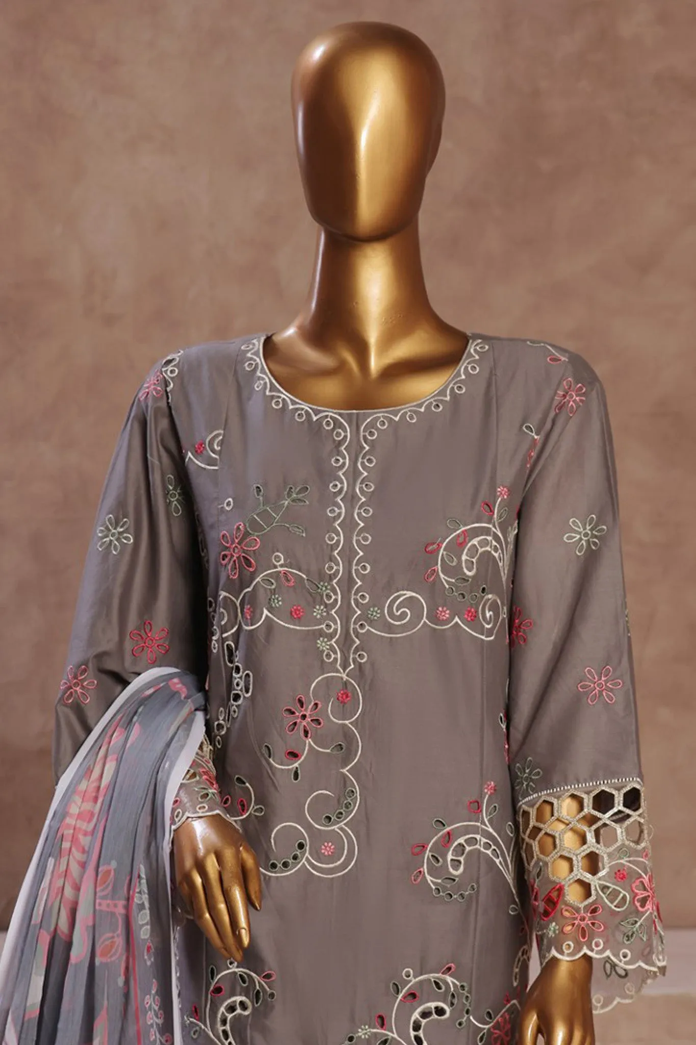 Bin Saeed Stitched 3 Piece Luxury Emb Cotton Vol-05 Collection'2024-LF-1199-Grey