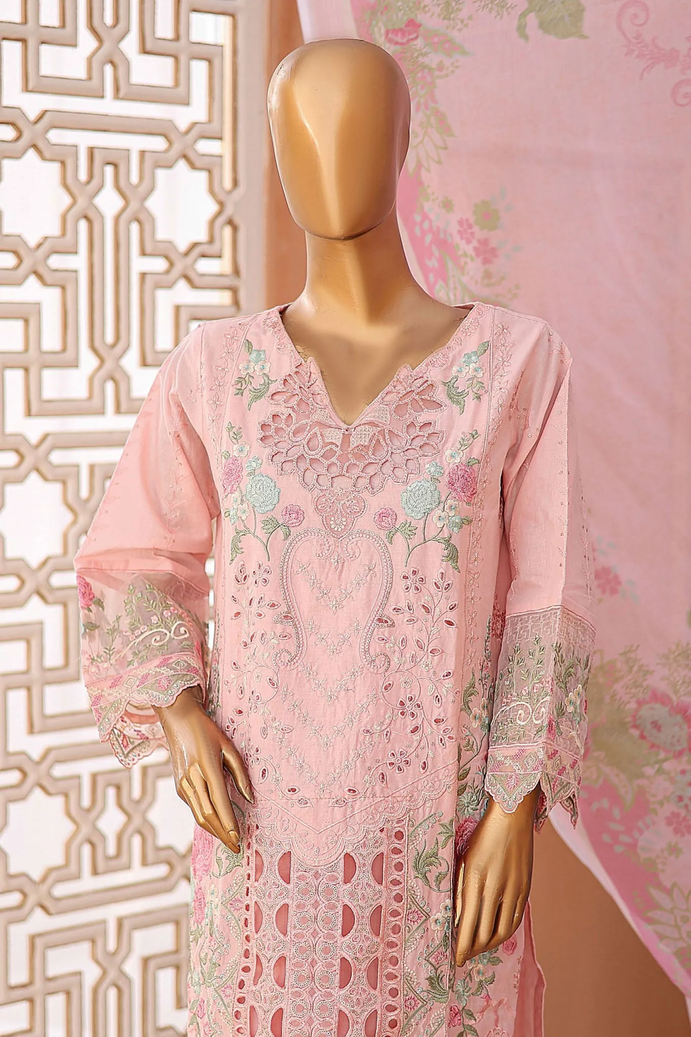 Bin Saeed Stitched 3 Piece Luxury Emb Lawn Collection'2024-LF-744-Pink