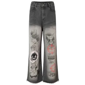 Black Graffiti Graphic Wide-Leg Denim Jeans