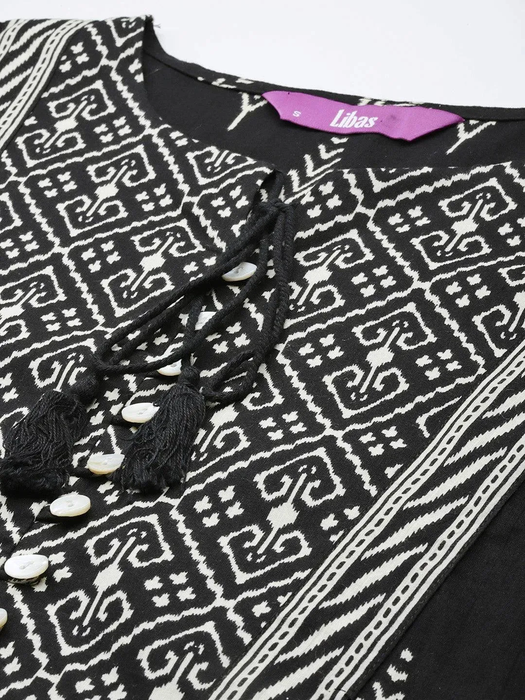 Black Printed Cotton A-Line Kurta With Palazzos