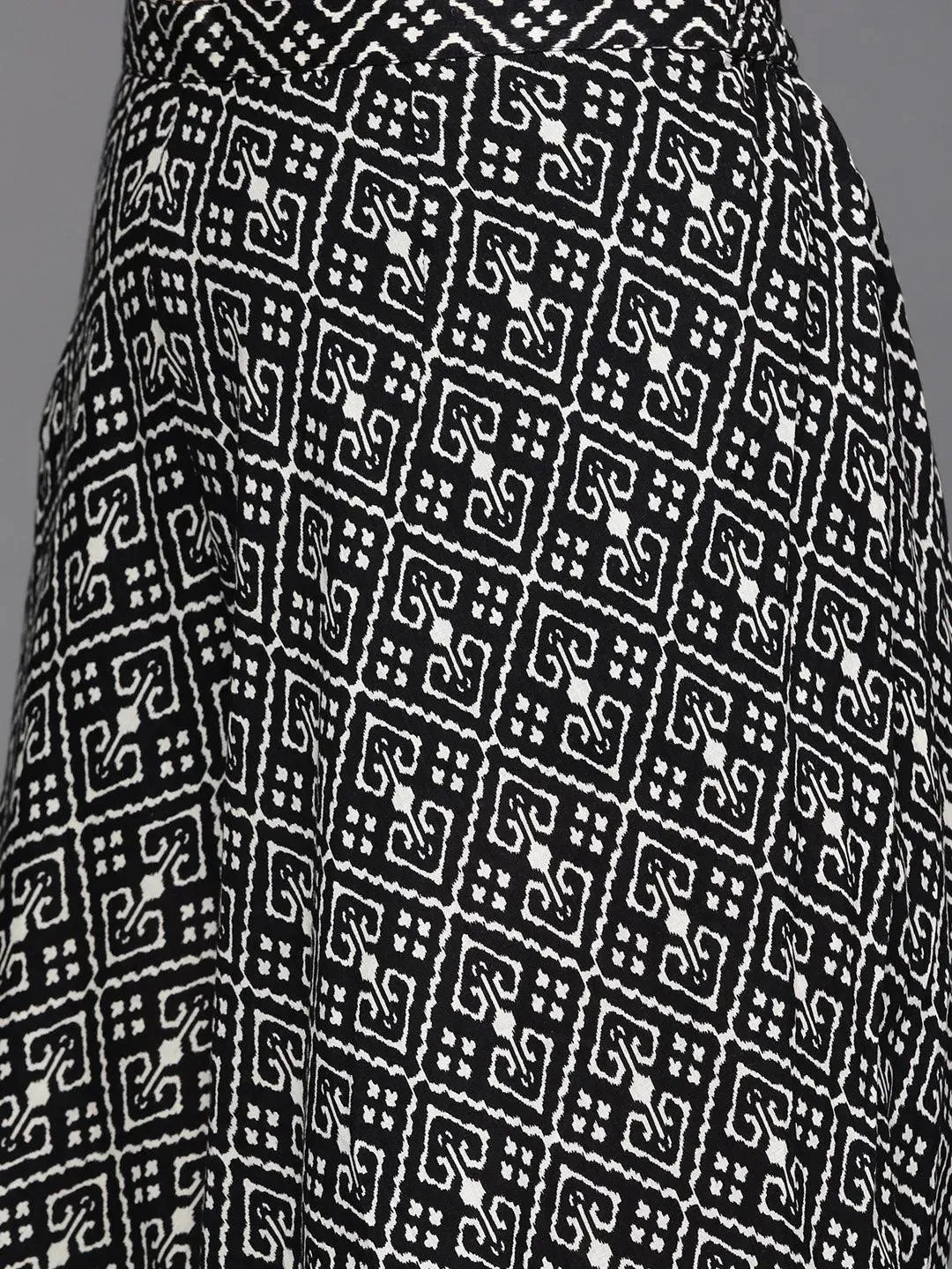 Black Printed Cotton A-Line Kurta With Palazzos