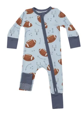 Blue Footballs 2 Way Zipper Romper