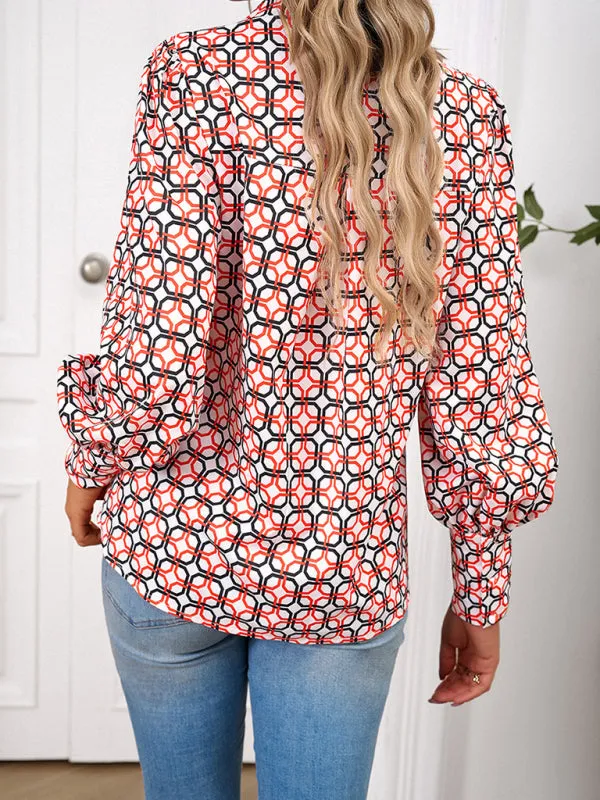 Bohemian Printed Loose Lantern Sleeve Blouse