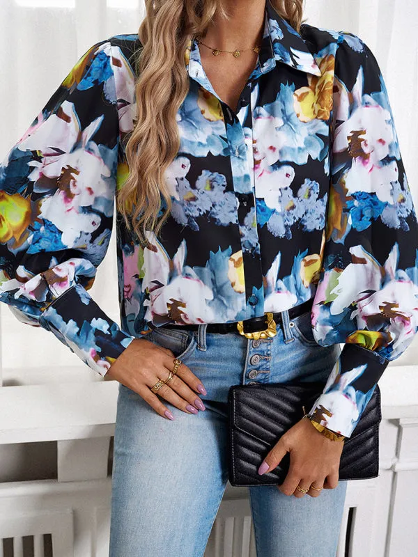 Bohemian Printed Loose Lantern Sleeve Blouse