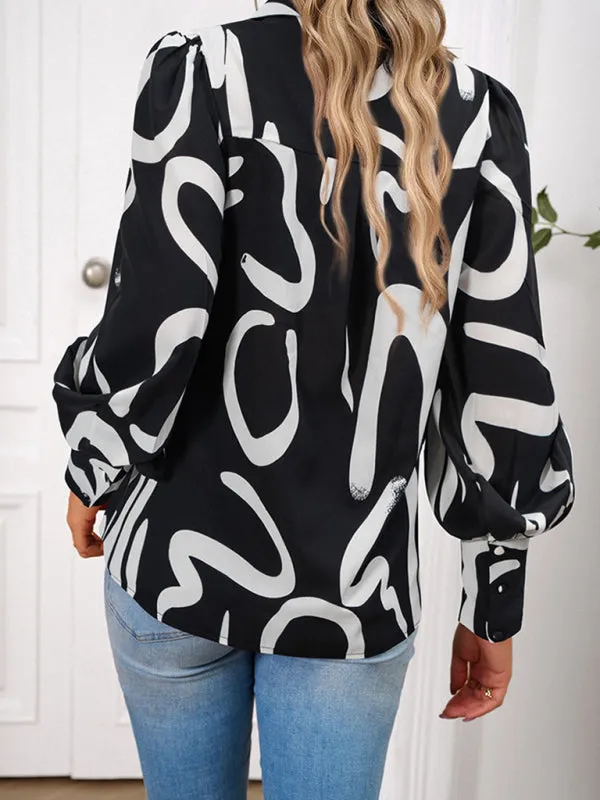 Bohemian Printed Loose Lantern Sleeve Blouse