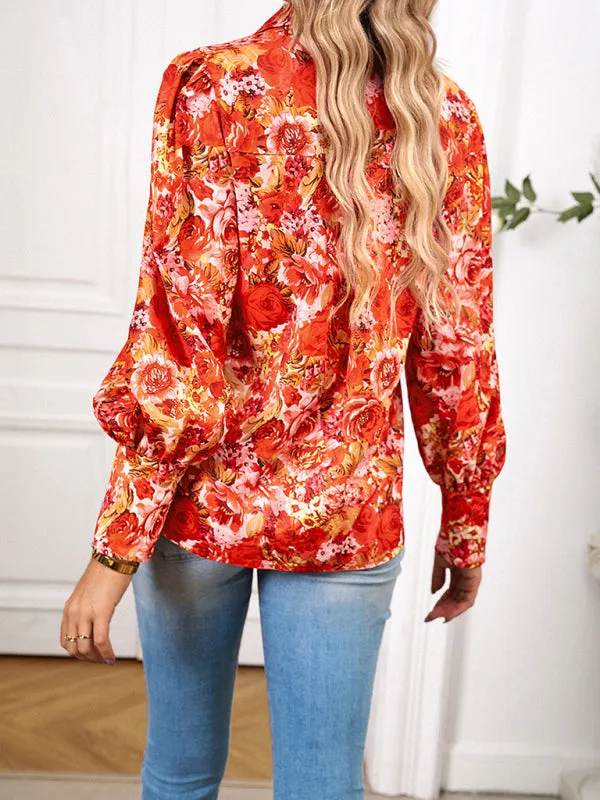 Bohemian Printed Loose Lantern Sleeve Blouse