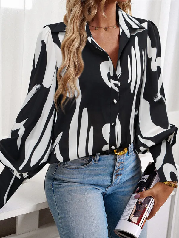 Bohemian Printed Loose Lantern Sleeve Blouse