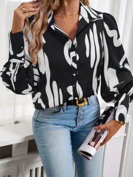 Bohemian Printed Loose Lantern Sleeve Blouse