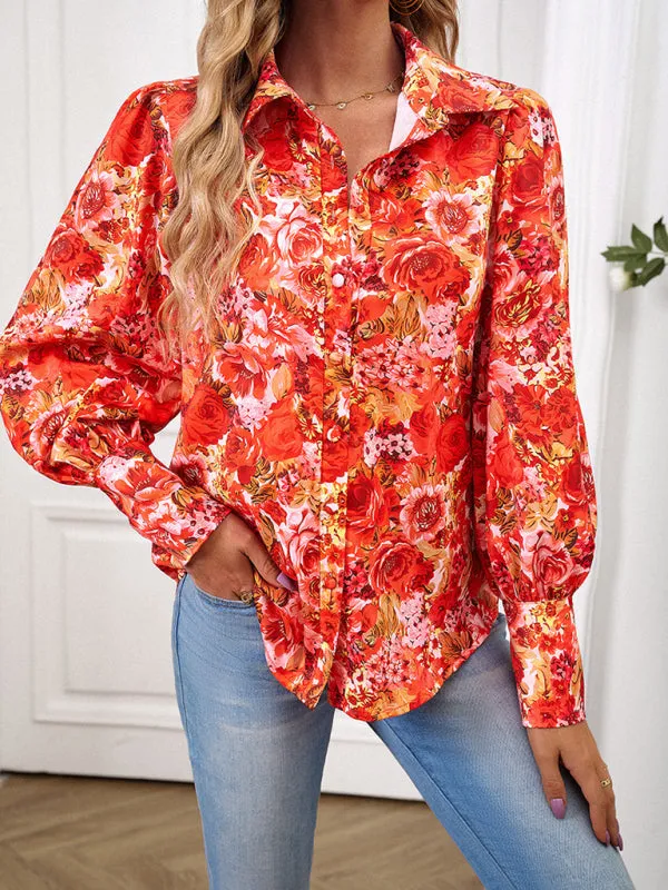 Bohemian Printed Loose Lantern Sleeve Blouse