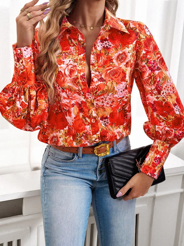 Bohemian Printed Loose Lantern Sleeve Blouse