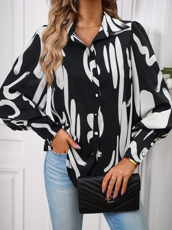 Bohemian Printed Loose Lantern Sleeve Blouse