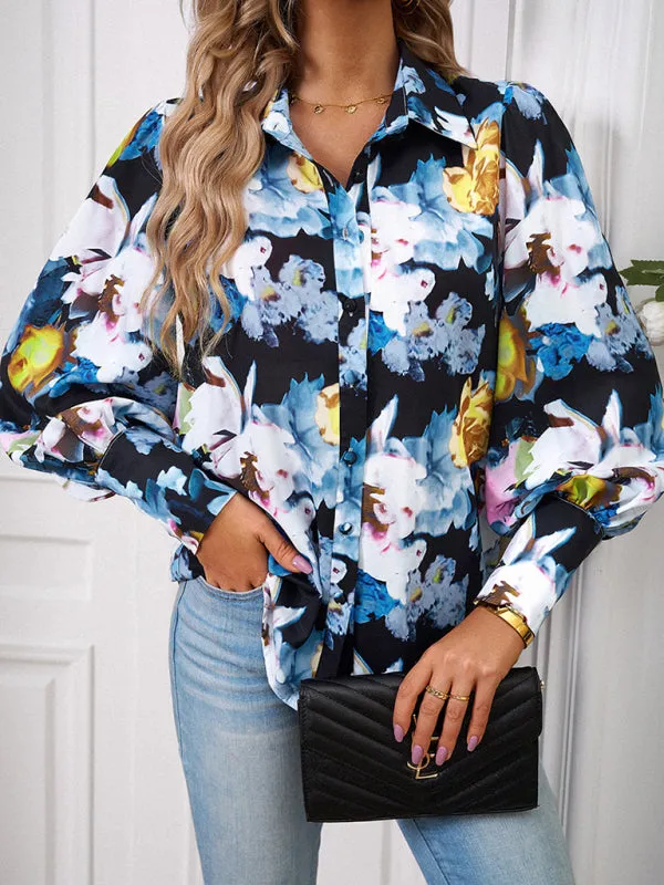 Bohemian Printed Loose Lantern Sleeve Blouse