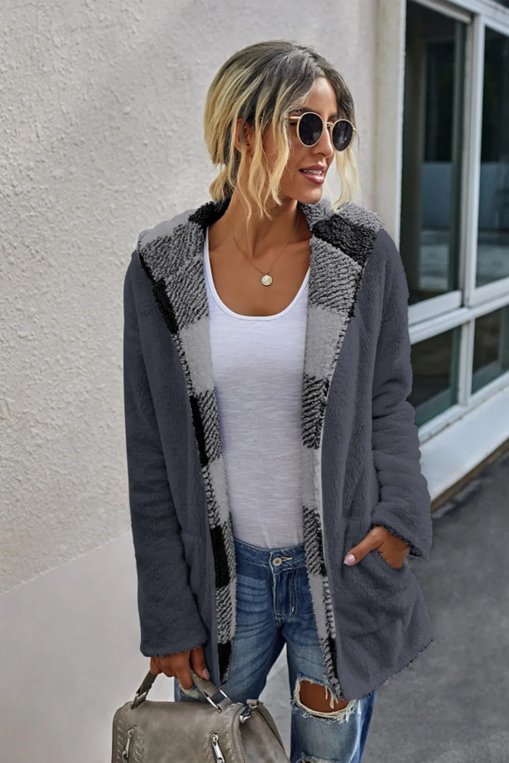 Both Sides Wearable Plaid Plush Coat