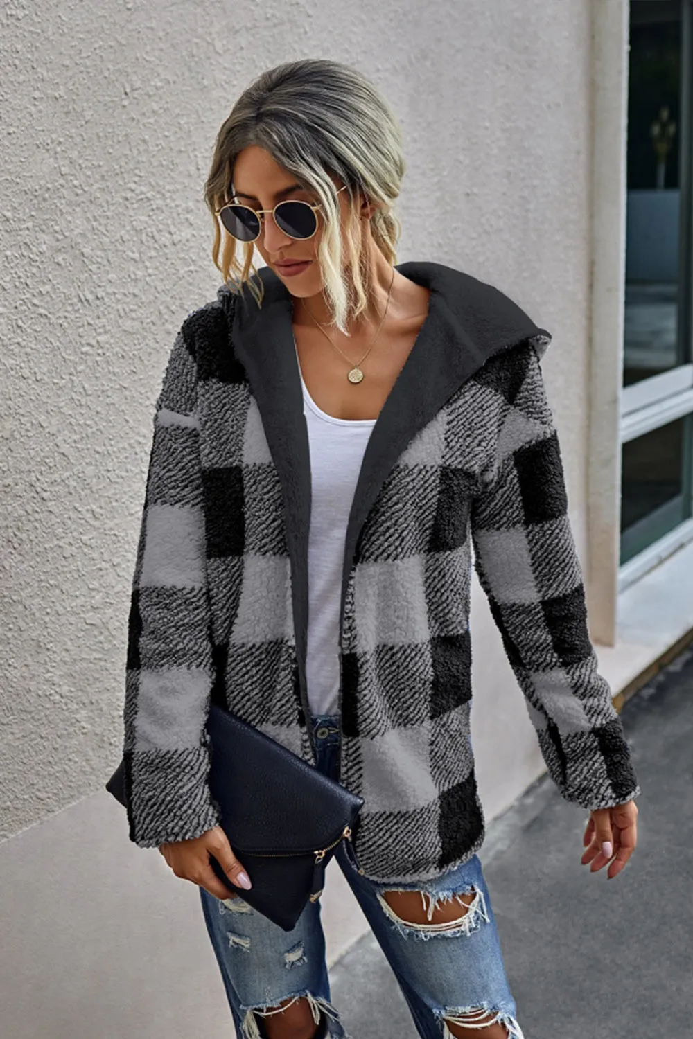 Both Sides Wearable Plaid Plush Coat