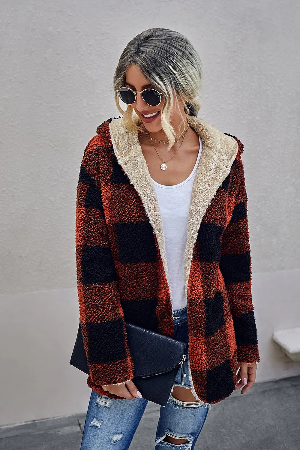 Both Sides Wearable Plaid Plush Coat