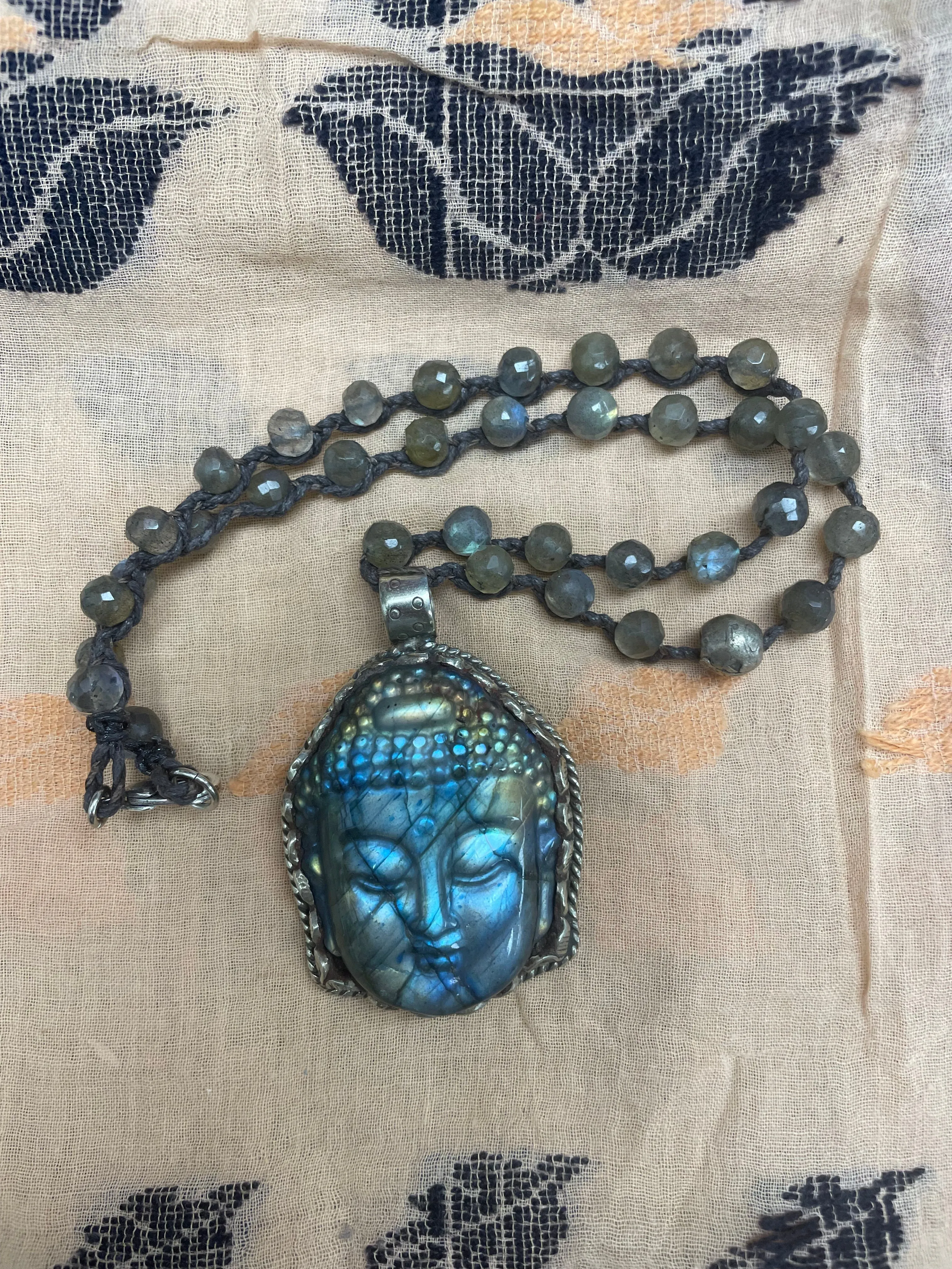 Buddha Carved in Labradorite Short Necklace