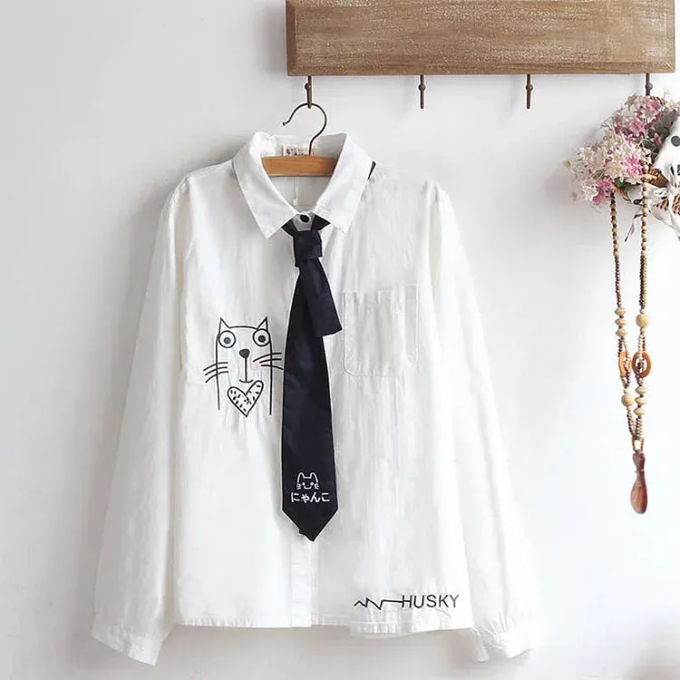 Cartoon Cat Hideout Embroidery Zipper Hoodie Coat