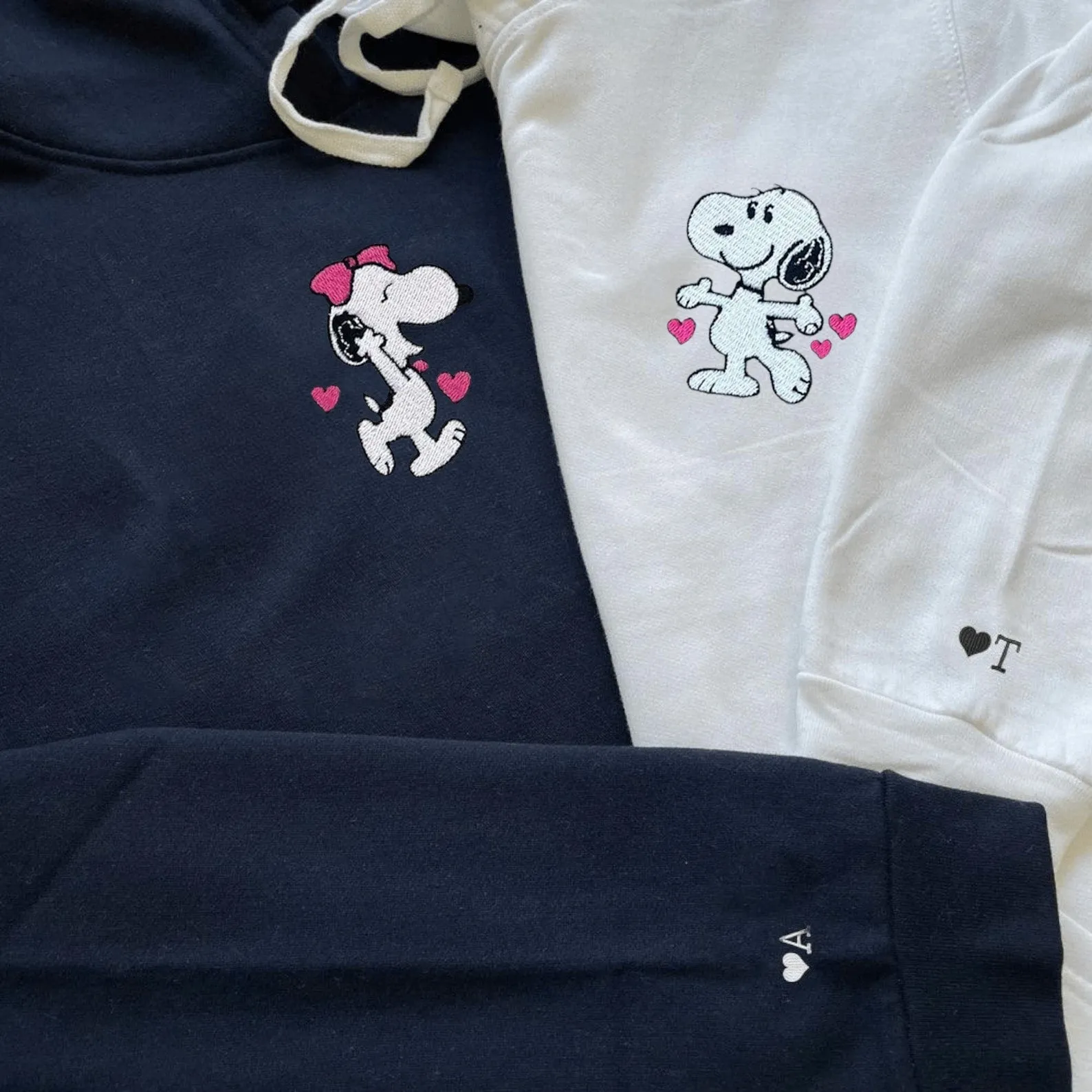 Cartoon Dog Couple Matching Hoodies – Custom Embroidered Sweatshirts for Couples