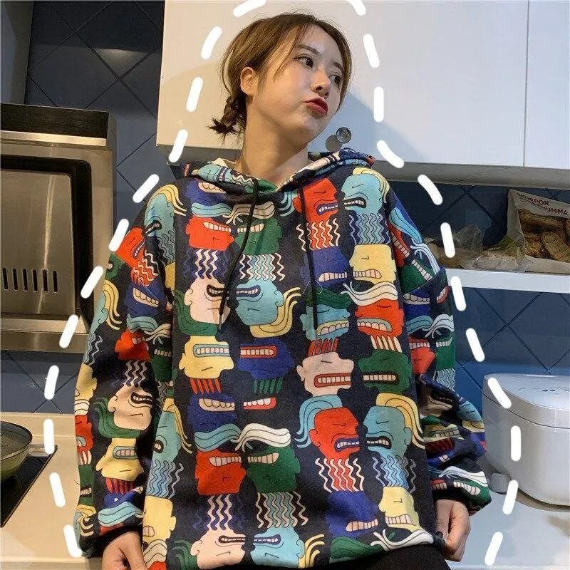 Cartoon Print Drawstring Hoodie