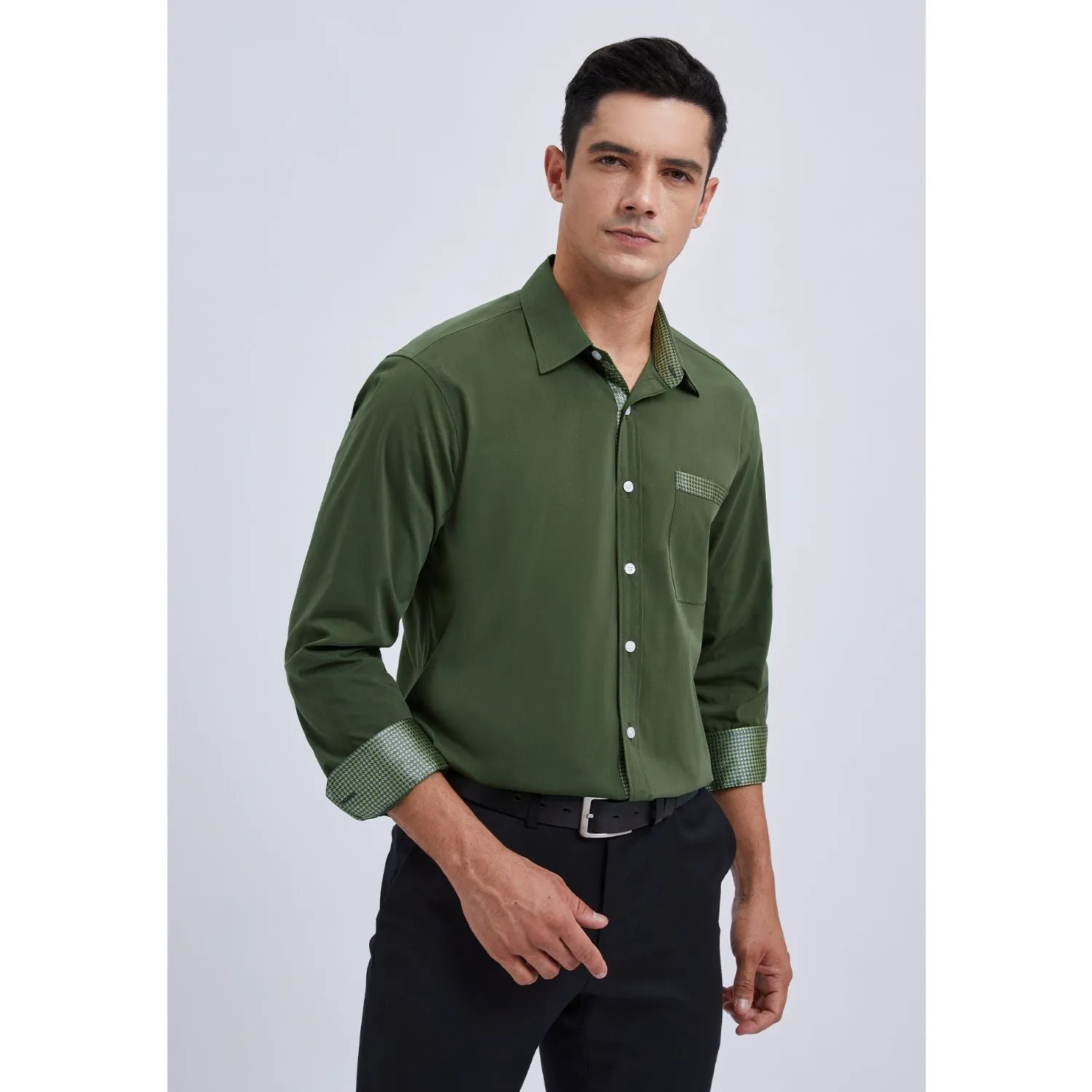 Casual Formal Shirt with Pocket - GREEN