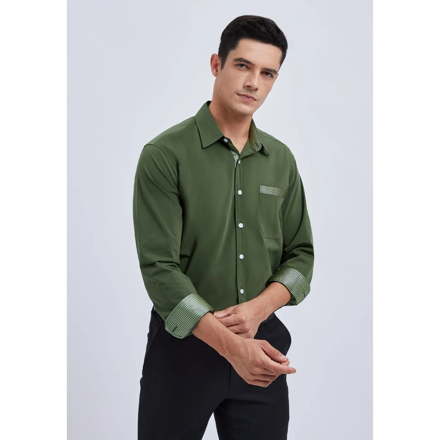 Casual Formal Shirt with Pocket - GREEN