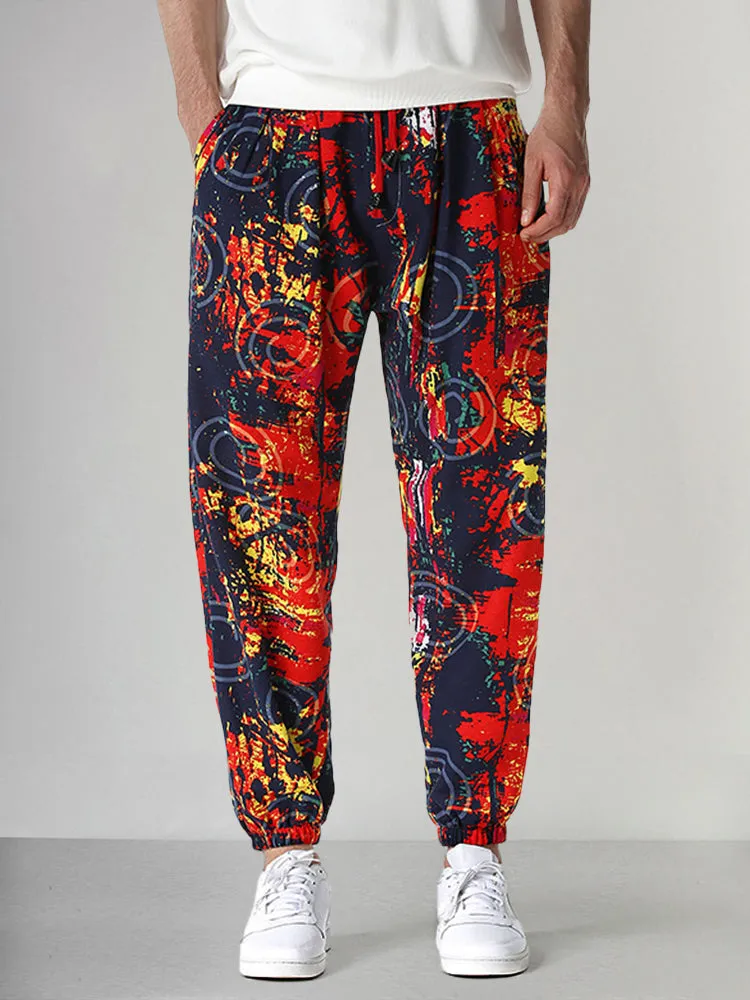 Casual Printed Cotton Linen Lantern Pants