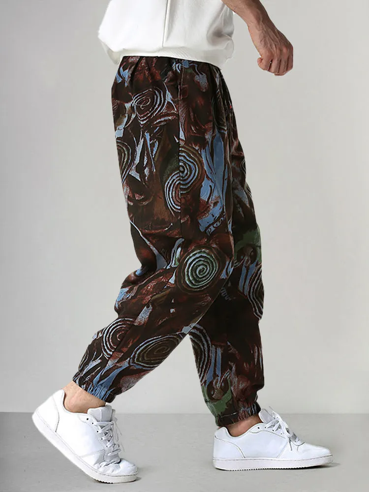 Casual Printed Cotton Linen Lantern Pants