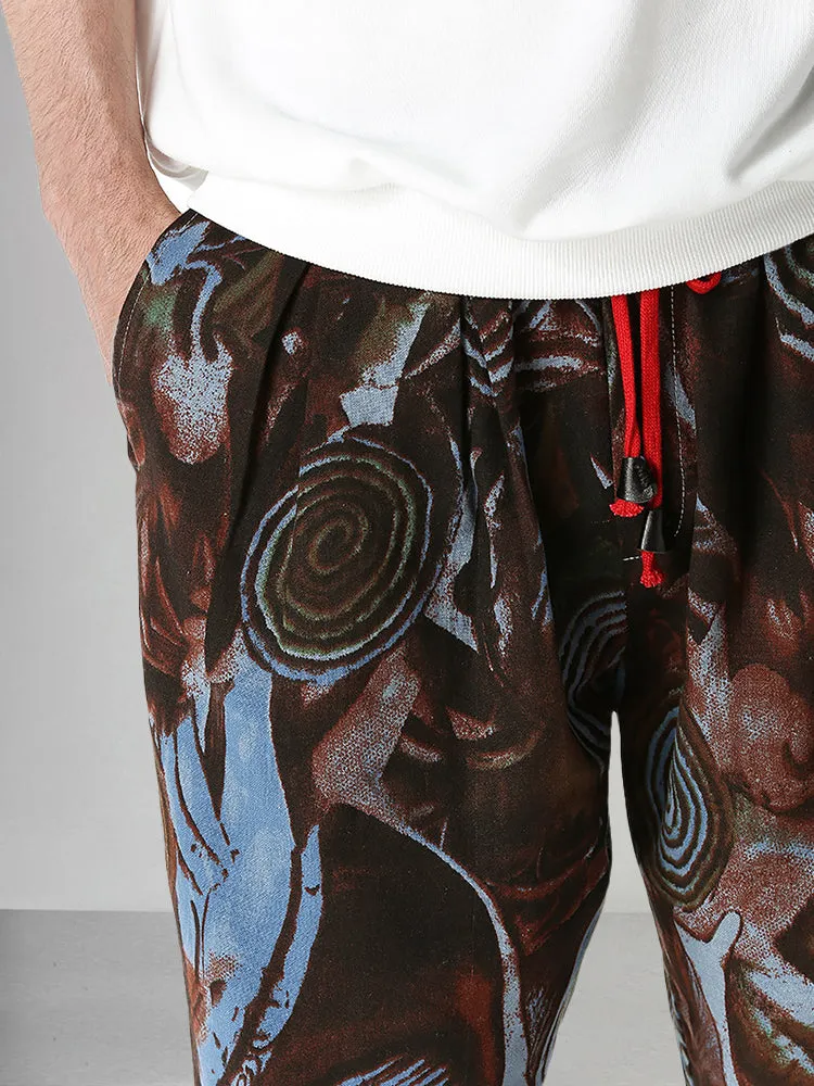 Casual Printed Cotton Linen Lantern Pants