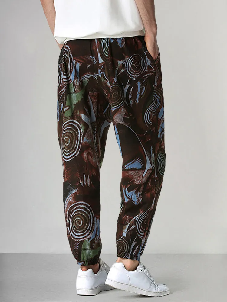 Casual Printed Cotton Linen Lantern Pants