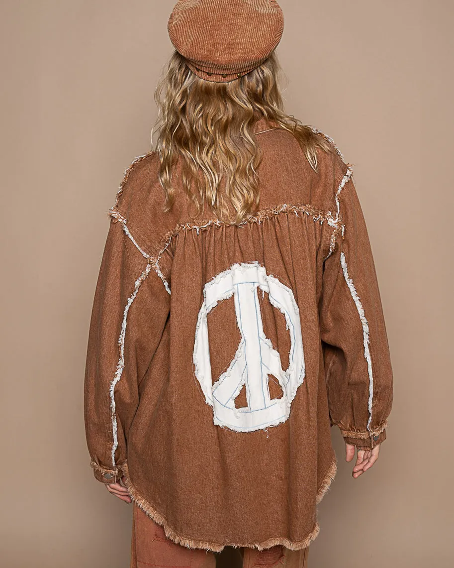 Chocolate Peace Symbol Denim Jacket