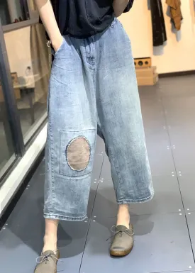 Classy Blue Patchwork High Waist Denim Crop Pants Summer LY4917