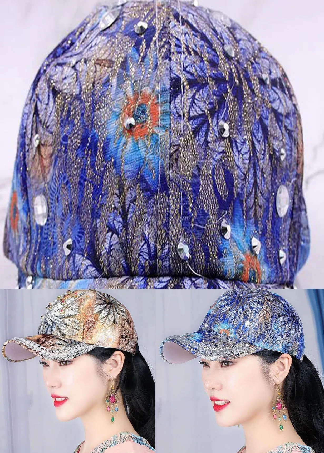 Coffee Print Cotton Zircon Patchwork Baseball Cap Hat LC0472