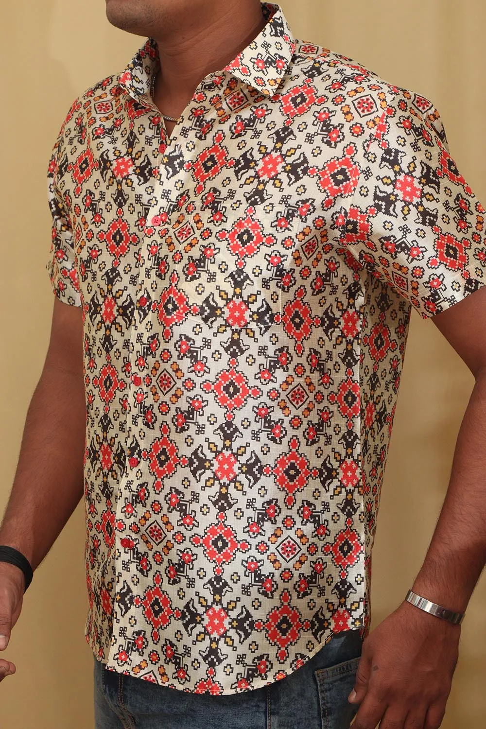 Colorful Multicolor Patola Digital Printed Tussar Silk Shirt