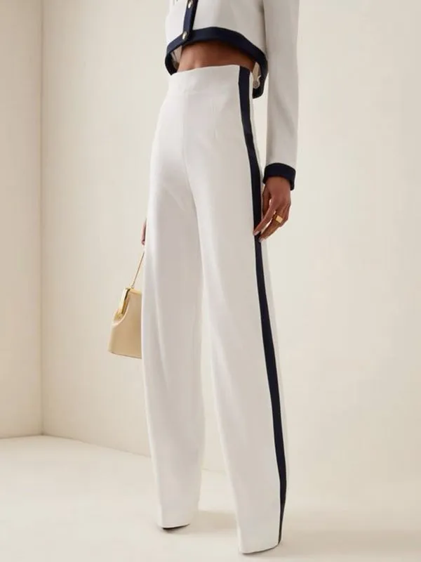 Contrast Color High Waisted Wide Leg Suit Pants