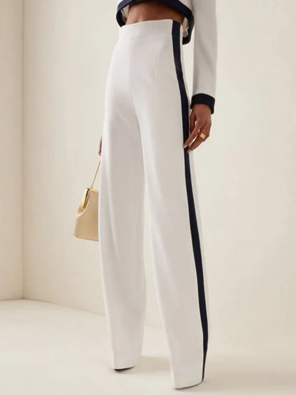 Contrast Color High Waisted Wide Leg Suit Pants