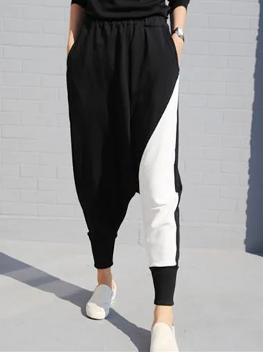 Contrast Color Splicing Harem Pants