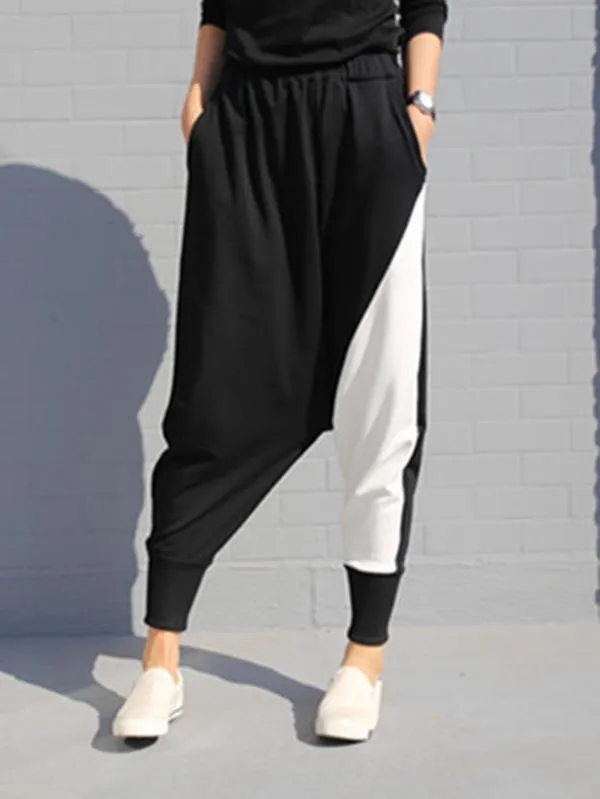 Contrast Color Splicing Harem Pants