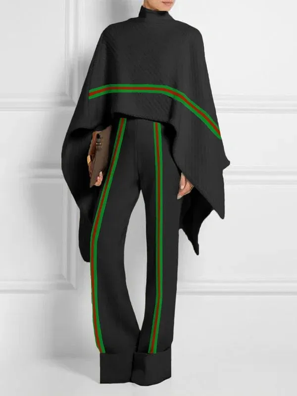 Contrast Color Split-Joint Striped High Waisted Loose Trousers Pants