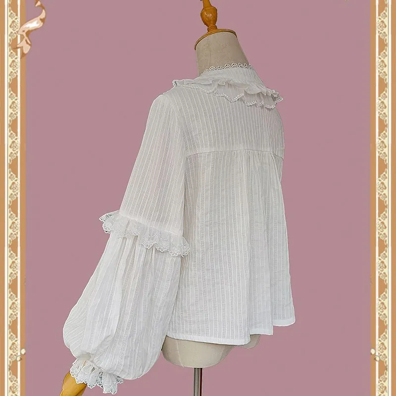 Cotton Cloud ~ White Lolita Blouse Long Lantern Sleeve Top by Infanta