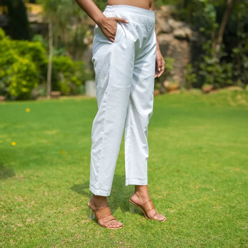 Cotton White Straight Pants for Women | Ankle Length