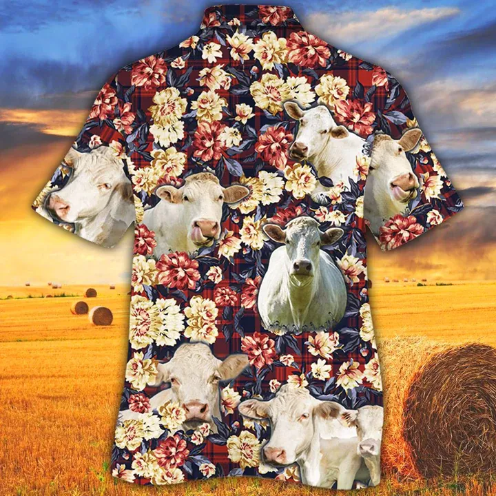 Cow Hawaiian shirt, Charolais Hawaiian Shirt, Summer Hawaiian shirt, Animal shirt